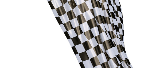 Wavy racing checkered flag with diagonal folds. Realistic 3d render - PNG