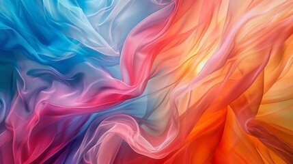 Obraz premium Abstract Elegance Smoky Auras with Sky-Blue and Crimson Blends, Flowing Fabric Motifs, and Radiant Color Spectrum Art