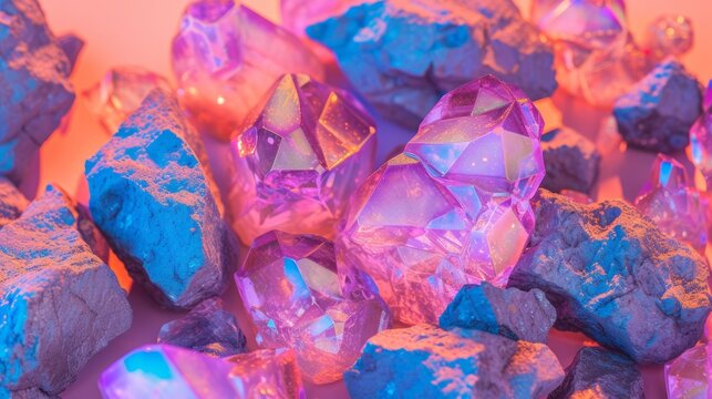 Iridescent Fantasy Stones Pattern Holographic Purple and Pink Opals with Smoky Quartz Effects - Iris-Inspired Light Dance with Azure and Citrus Hues - CC Licensed Wallpaper