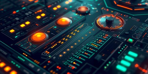 Obraz premium Electronic Rhythms Blueprint Luminous Geometric Patterns and Sharp Contours on a Sleek Digital Display