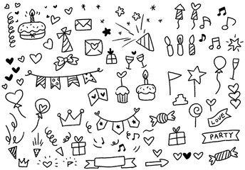 birthday, happy birthday, illustration, happy birthday set, sparklers, birthday cake, garland, balloons, ribbon, birthday supplies, birthday card, celebration, anniversary, happy, joyful