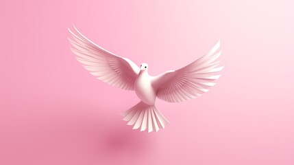 White Dove in Flight Against Soft Pink Background