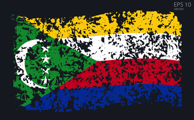 Obraz premium Vector flag of Comoros. Vector illustration with cracks and abrasions. 