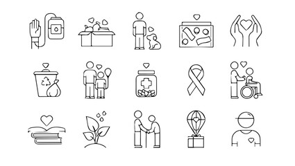set of iconsESG Environmental Social Governance concept editable stroke outline icons set isolated on white background flat vector illustration.Lifestyle thin line icons set. Healthy lifestyle 