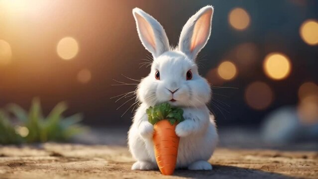 A cute bunny holding a carrot