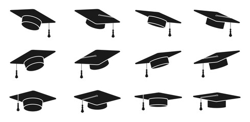 graduation cap icon set. vector illustration isolated on white background. - obrazy, fototapety, plakaty