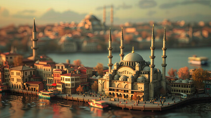 Fototapeta premium Mystical Miniature Istanbul - Enchanting Clay Art Print