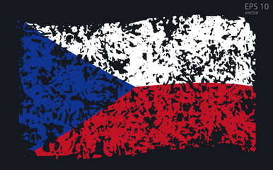 Vector flag of Czech. Vector illustration with cracks and abrasions.