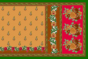 multi patterns with colorful sari design for textile printed u can used texture, graphic, background. Abstract border pattern geometrical textile saree in colorful background and digital Flower design