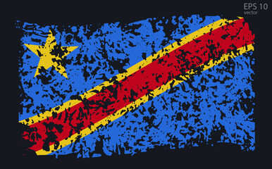 Vector flag of Dr Congo. Vector illustration with cracks and abrasions.