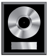 realistic platinum vinyl plate in frame, retro music success background - 734877248