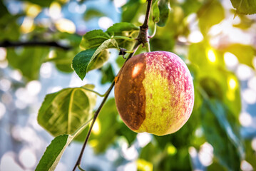 Apple with rotten on the twig