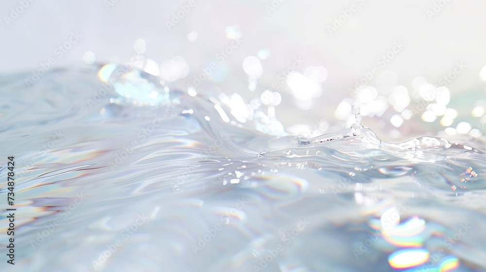 Aufkleber Water texture overlay effect for photo and mockups. Organic drop diagonal shadow caustic effect with rainbow refraction of light on a white wall. : Generative AI