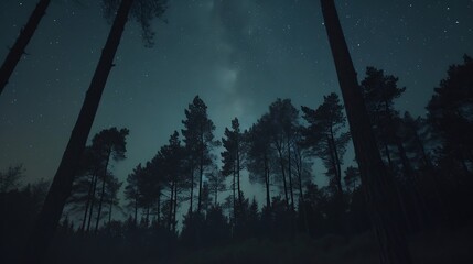 The Milky Way rises over the pine trees on a foreground : Generative AI