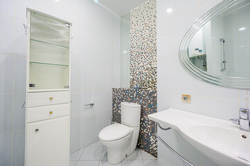 interior apartment room bathroom, sink, decorative elements, toilet. WC, sanitary unit, wash room