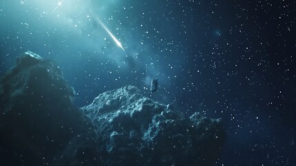 Falling meteorite, asteroid, comet in the starry sky. : Generative AI