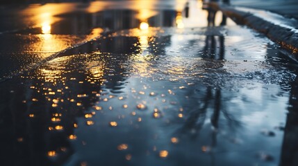 Abstract urban background. Lights and shadows of New York City. NYC streets after rain with...