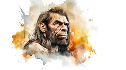 Artistic representation of a Neanderthal watercolor style illustration