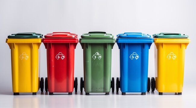 a group of trash cans