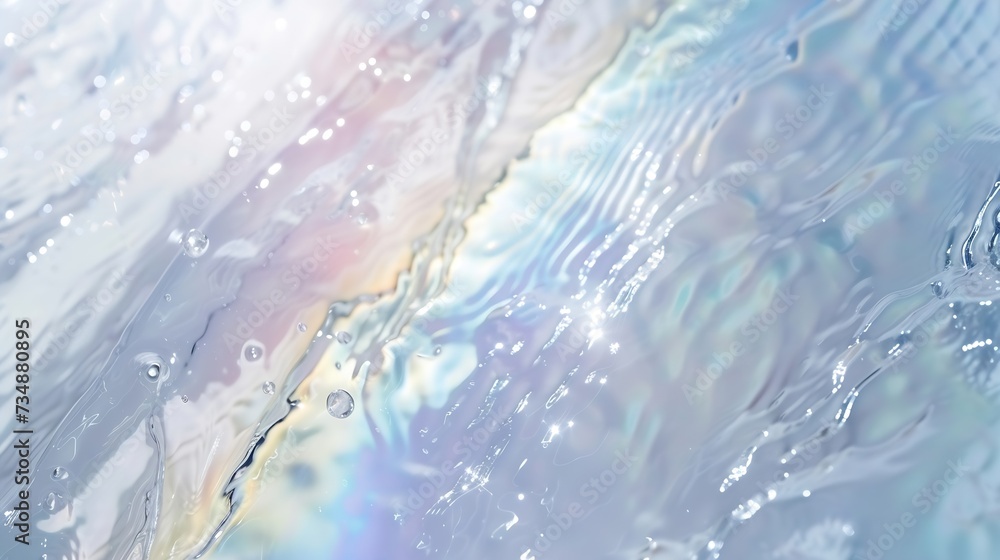 Aufkleber Water texture overlay effect for photo and mockups. Organic drop diagonal shadow caustic effect with rainbow refraction of light on a white wall. : Generative AI
