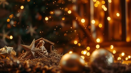 The star shines over the manger of christmas of Jesus Christ. : Generative AI