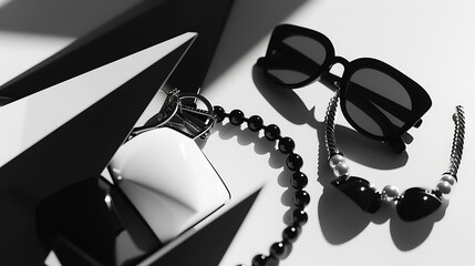 Sexy and fashionable set of glamour black and white accessories for woman : Generative AI