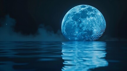 Full blue moon over cold night water : Generative AI