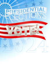 Vote 2024 campaign background with the USA flag, stars - Illustration