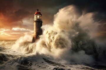 Fototapeta na wymiar A lighthouse among the waves.