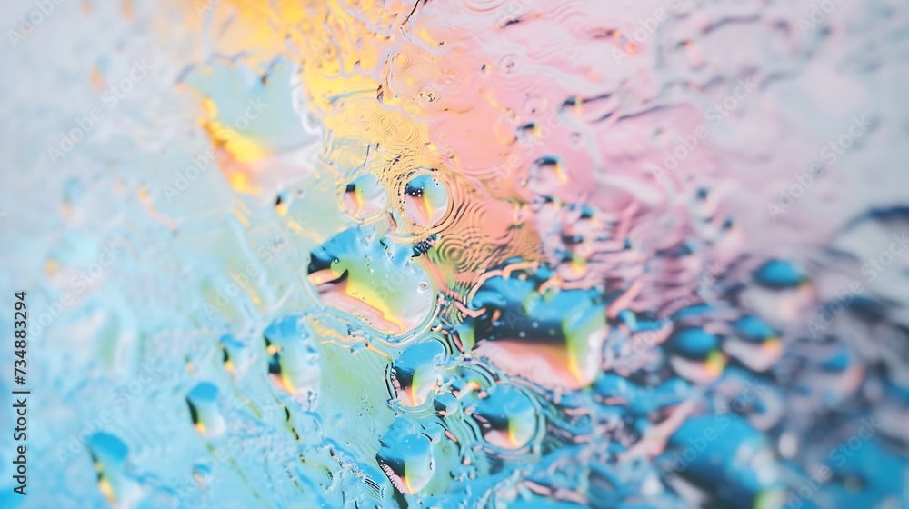 Aufkleber Water texture overlay effect for photo and mockups. Organic drop diagonal shadow caustic effect with rainbow refraction of light on a white wall. : Generative AI