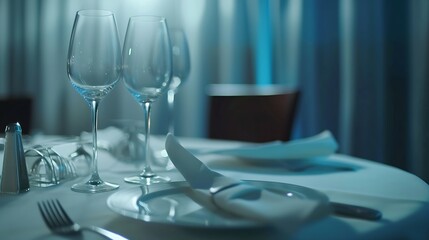 Table set for fine dining with cutlery and glassware : Generative AI