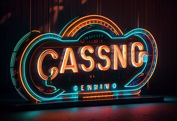 Online casino neon signboard, gambling and entertainment. Generative AI