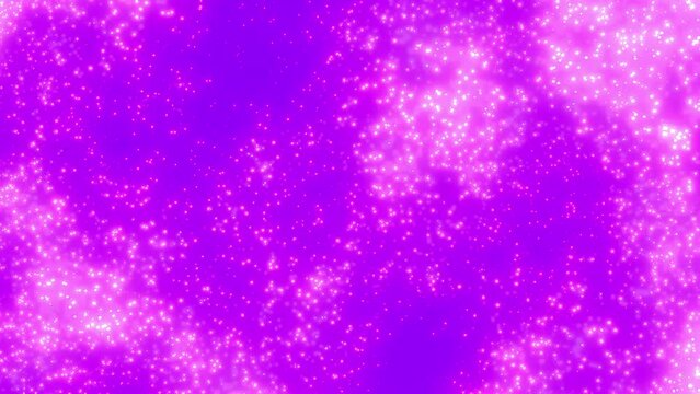 Rotating ultraviolet galaxy background. Swirling flow of glowing white and magenta pink particles on purple backdrop. Loop animation. Vibrant flickering shiny dots vortex. Hi-tech, energy, technology