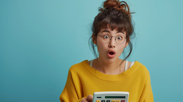 surprised woman with calculator,ai