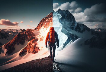 summit mountaineering activities. Generative AI - obrazy, fototapety, plakaty