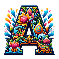 The Letter A comes in a Songkran clip art theme on a white background.