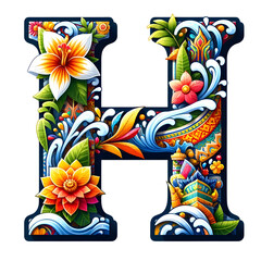 The Letter H comes in a Songkran clip art theme on a white background.