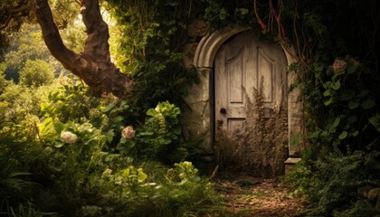 Door Amidst Lush Green Forest