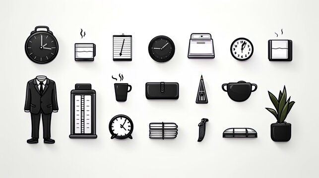 set of black and white business icons, on an isolated white background