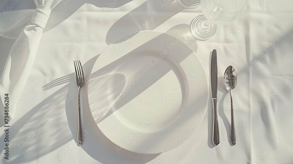 Poster dinner plate setting top view : generative ai