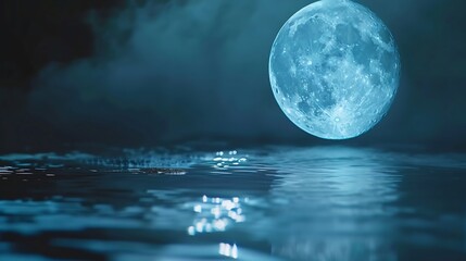 Full blue moon over cold night water : Generative AI