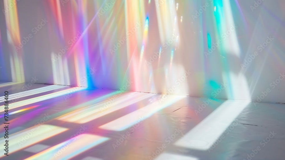 Poster blurred rainbow light refraction texture overlay effect for photo and mockups. organic drop diagonal