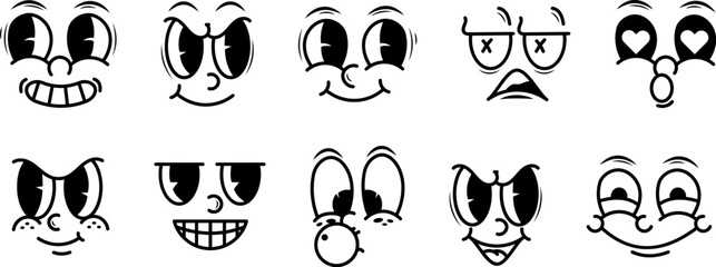 Obraz premium Cartoon retro faces. Vintage emotional face.