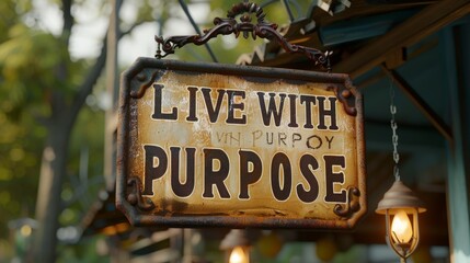 Motivational text  live with purpose  on blurred backdrop, success concept on abstract background.