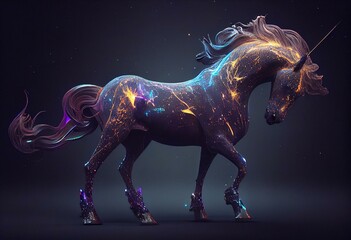A cosmic unicorn made with generative AI - obrazy, fototapety, plakaty