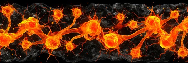 Abstract neural network  neurons and brain cells connecting in human brain on dark background