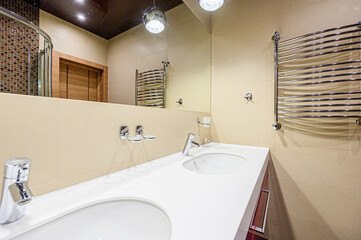 interior apartment room bathroom, sink, decorative elements, toilet. WC, sanitary unit, wash room