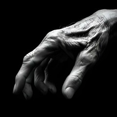 an older persons hand on the dark surface of a picture