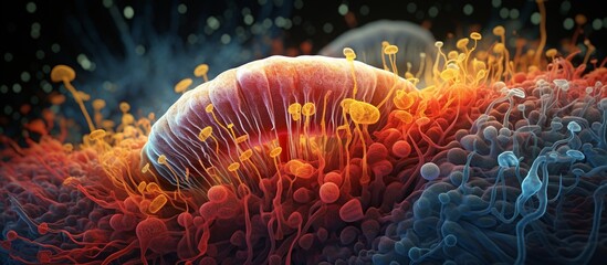 close-up view
Escherichia coli microscopic bacteria with background, 3d illustration
