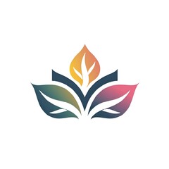 an abstract leaf logo design in rainbow colors and colors, with leaves on top